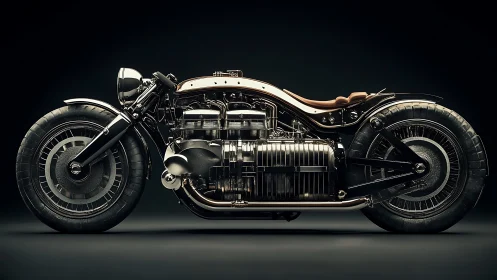 Custom retro-futuristic motorcycle rendered with cinematic lighting