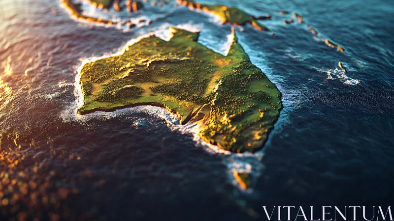 Rendered topographic model of Australia within surrounding ocean