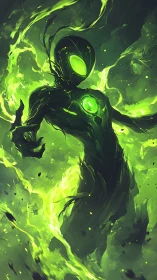 Humanoid energy figure occupies central green luminous field