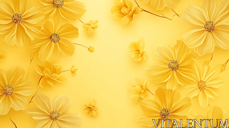 Golden Yellow Flowers on Soft Pale Yellow Gradient Background
