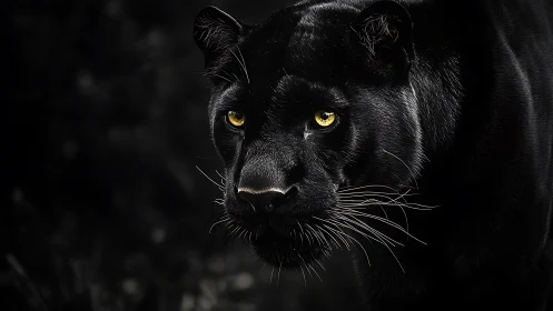 Luminous Panther: High-Contrast Nocturnal Portrait Study.