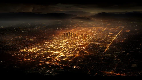 Golden city grid glowing softly against the dark horizon.