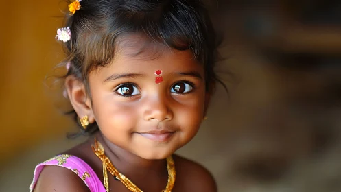 Young child in ceremonial dress with traditional facial and hair adornments