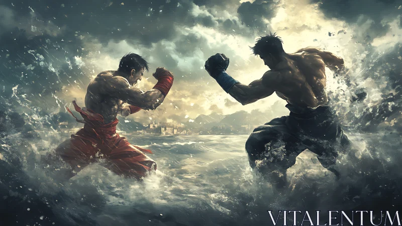 Titans Clash Above Stormy Waters.