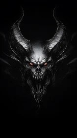 Horned chthonic predator rendered in high-contrast monochrome.