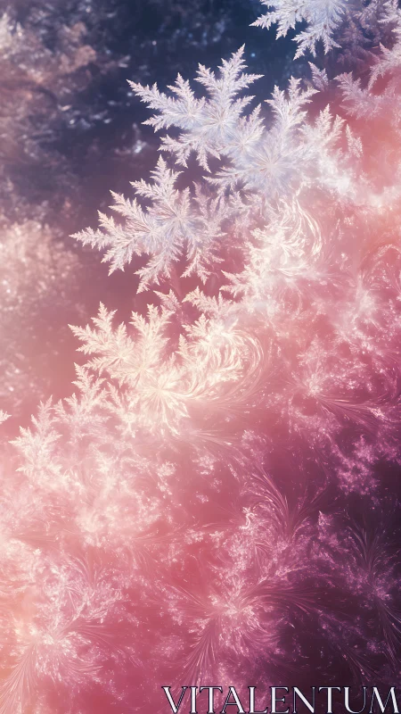 Fractal frost patterns overlay a pink and violet gradient field