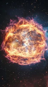 Spherical stellar explosion remnant in deep space field.