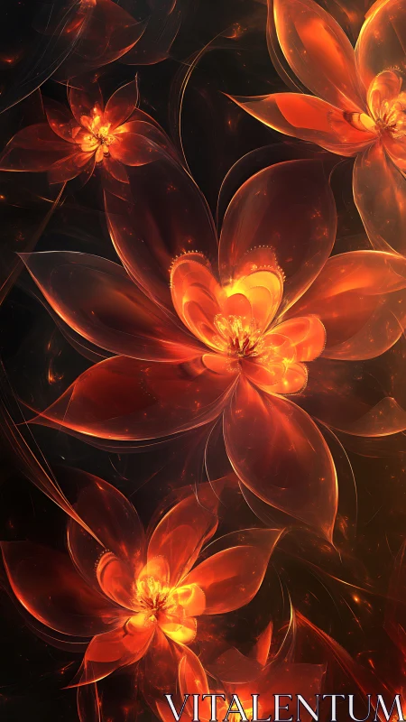 Parametric flame-petal blossoms in volumetric ember light.