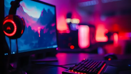 RGB-lit gaming workstation showcases immersive neon desktop