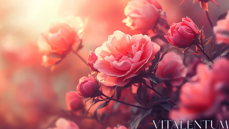 Luminous Peonies Bathed in Golden Hour Radiance.