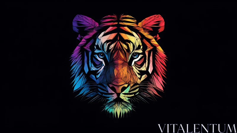 Geometric low poly tiger portrait rendered in vivid colors