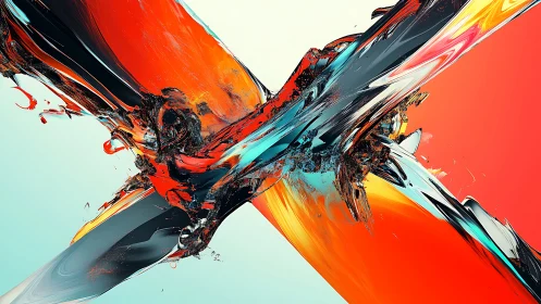 Intersecting metallic shards form abstract X-shaped collision