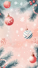 Vertical holiday ornament layout shows stylized fir branches