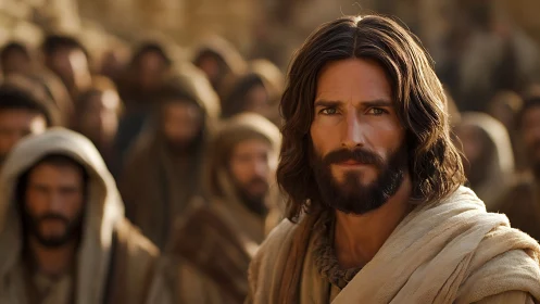 Bearded robed man in crowd, centrally framed portrait.
