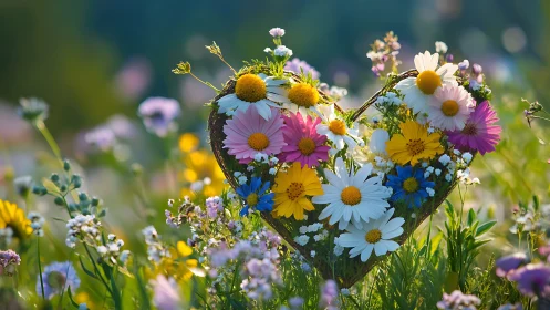 Heart-Shaped Floral Assemblage: Chromatic Daisy Configuration.