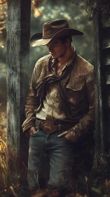 Moody cowboy portrait in shallow depth, warm tonal grading applied
