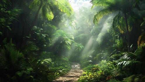 Sunlit Path Through the Emerald Jungle.