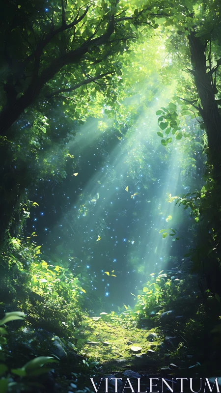 Enchanted Forest Path with Glowing Light.