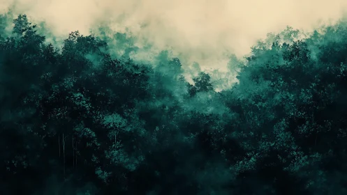 Misty Forest Canopy Awakens in Ethereal Green Light