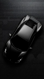 Black supercar silhouette on carbon fiber ground.
