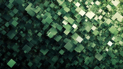3D Green Geometric Cubes Abstract Background with Modern Style.