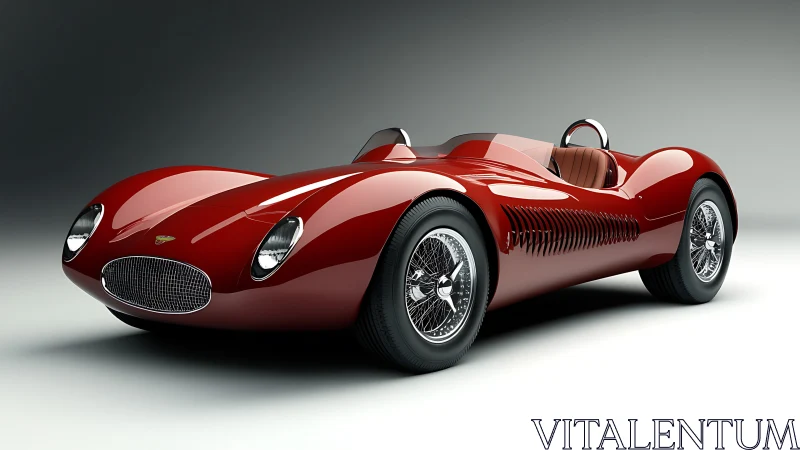 Streamlined red vintage race car is rendered in studio lighting