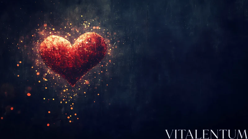 Radiant Heart Form: Incandescent Particle Dispersion Against Dark Backdrop