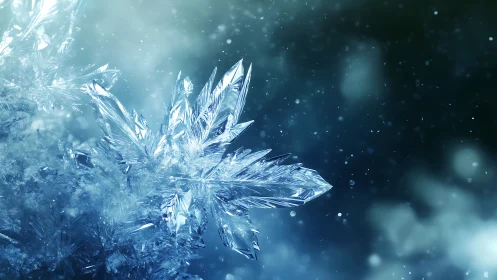 Macro view of crystalline ice formations in cold light.