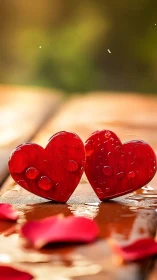 Red Glass Hearts with Water Droplets.