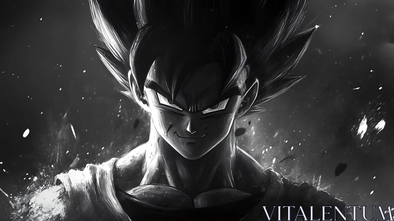 Brooding anime warrior glowing with fierce inner power.