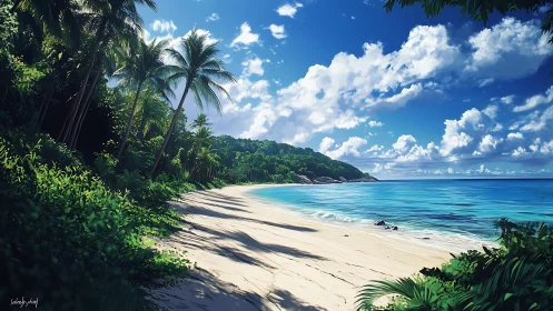 Tropical Coastline Paradise Beach Rendered in Digital Art.