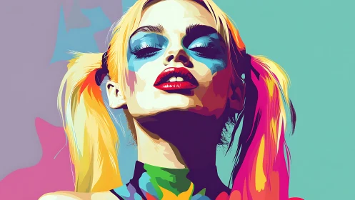 Bold neon pop art portrait of confident young woman.