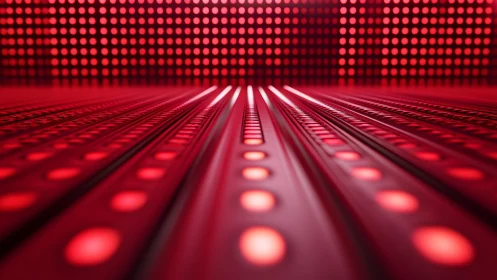Futuristic glowing red LED panel with geometric light patterns.
