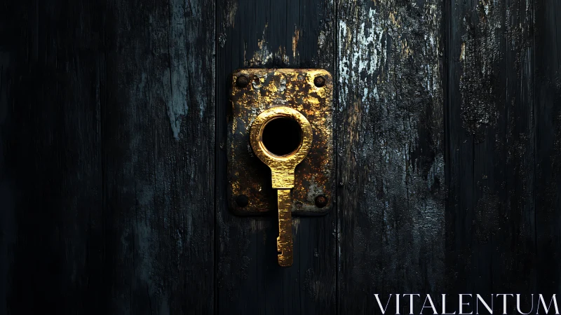 Golden keyhole clings to a storm-beaten midnight door