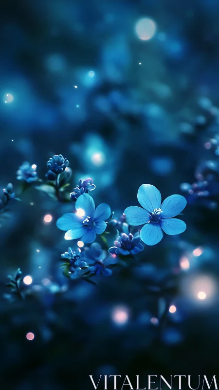 Blue flowering branches rendered with atmospheric bokeh effects