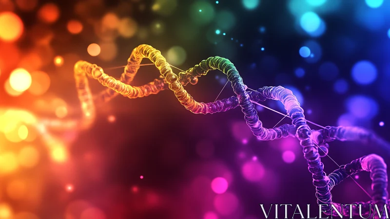 Neon helix dancing through prismatic bokeh cosmos of color.