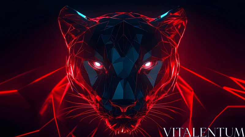 Futuristic Panther Head in Neon Red and Blue Polygonal Art Style. Futuristic Panther Head in Neon Red and Blue Polygonal Art Style.