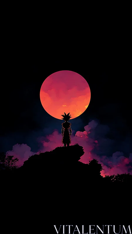 Stargazing warrior crowned by a blazing neon eclipse.