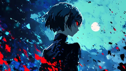 Moonlit rebel watches shattered sky bloom in neon shards