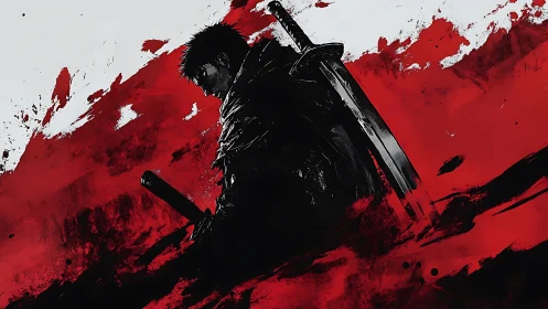 Lone swordsman stands defiant amid a storm of red fury