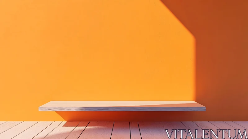 Three-Dimensional Wooden Shelf Platform Rendered with Volumetric Lighting and Angular Shadow Geometr