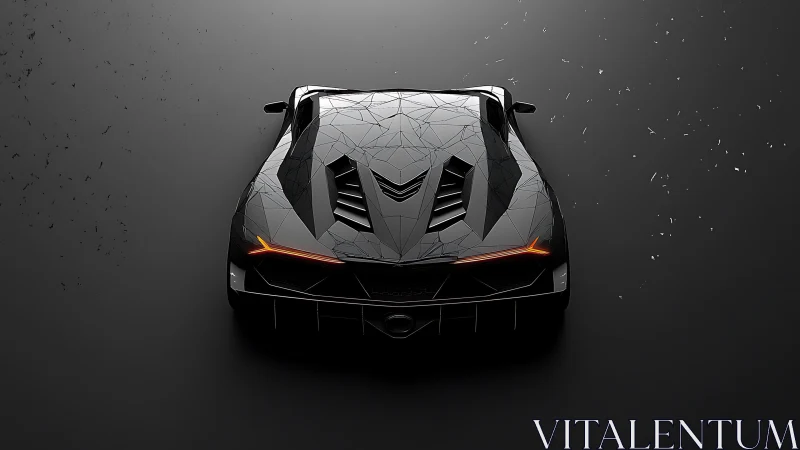 Sleek futuristic sports car glows against a dark studio stage