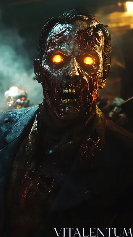 Corporate husk with molten eyes stalks the neon gloom.