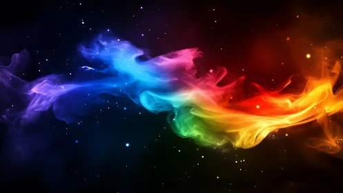 Streak of cosmic rainbow mist drifting through starlight.