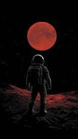 Solitary astronaut studies red planet under star-filled sky
