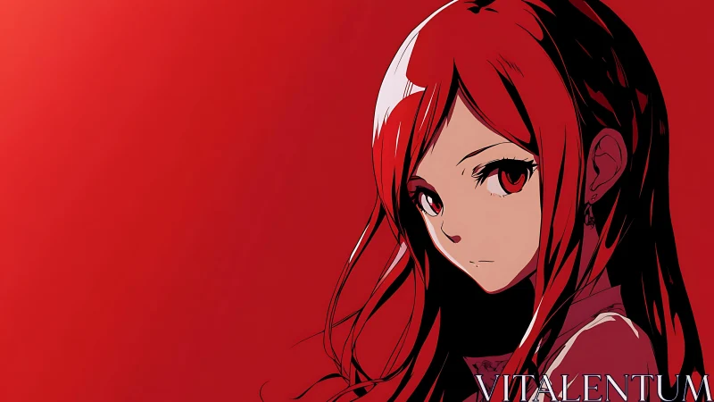 Red-haired anime girl rendered with high-contrast cel shading