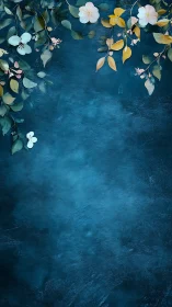 Botanical Elements on Deep Blue Textured Surface