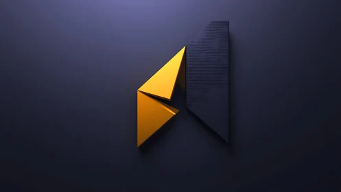 Parametric yellow-black prism logo under controlled lighting.