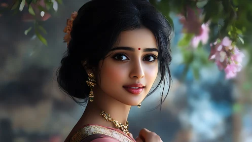 Elegant Indian Woman in Traditional Attire, Soft Artistic Portrait.