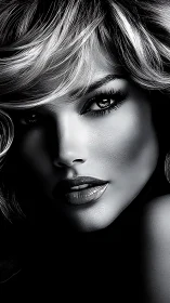 Photorealistic monochrome portrait with high-contrast facial close-up.